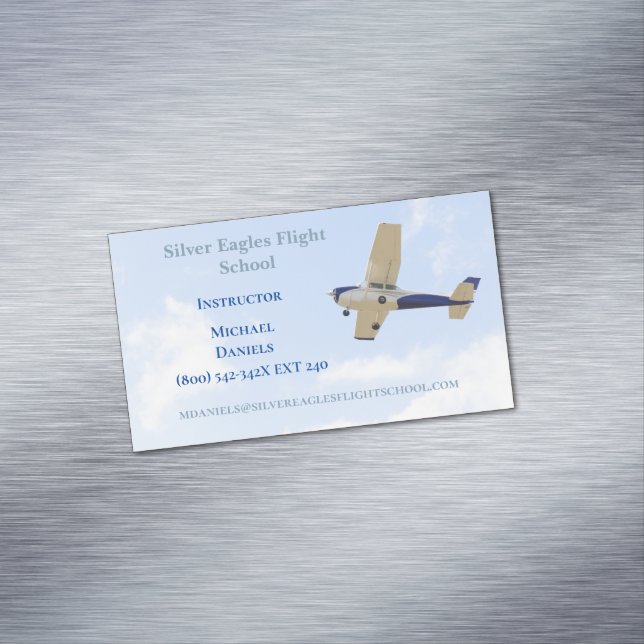 Plane in Sky Flight School Instructor Pilot  Magnetic Business Card (In Situ)