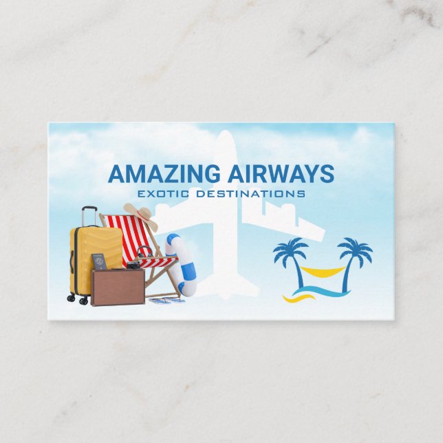 Plane in the Clouds | Tropical Vacation Luggage Business Card (Front)