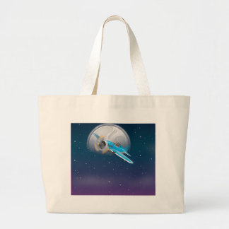 Plane Infront of the Moon Large Tote Bag