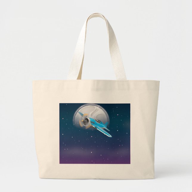 Plane Infront of the Moon Large Tote Bag (Front)