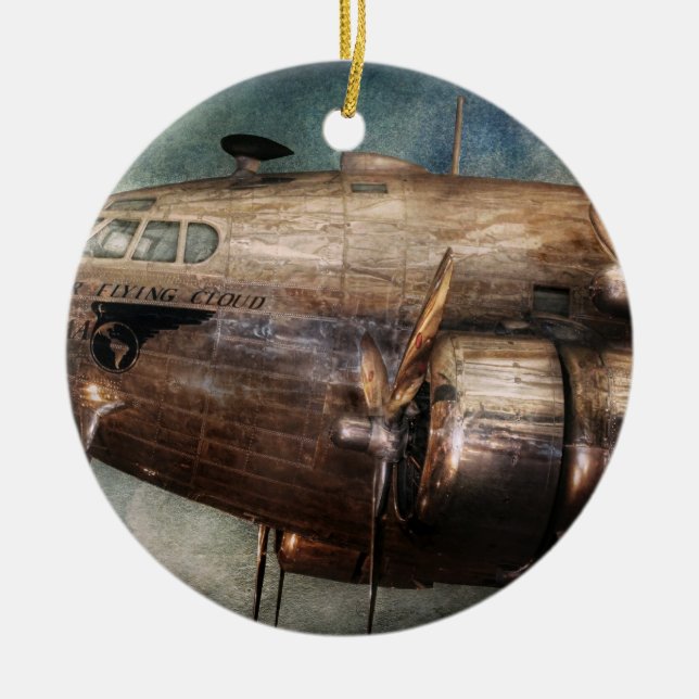 Plane - Pilot - The flying cloud Ceramic Tree Decoration (Front)