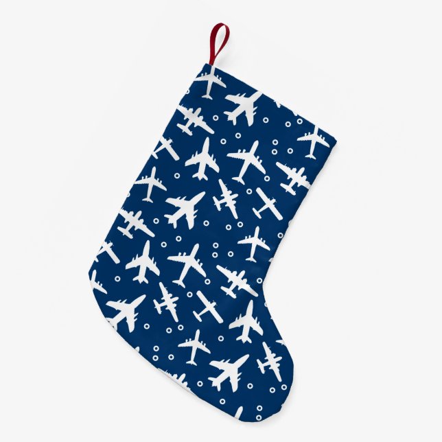 Plane Spotters Blue and White Aeroplane Pattern Small Christmas Stocking (Front (Hanging))