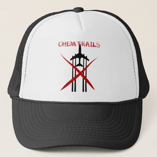 Plane spraying chemtrails crossed out trucker hat (Front)