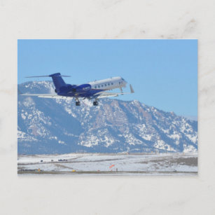 Plane taking off at the airport postcard