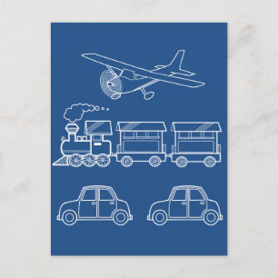 Plane, Train and Car Design ~ editable background Postcard