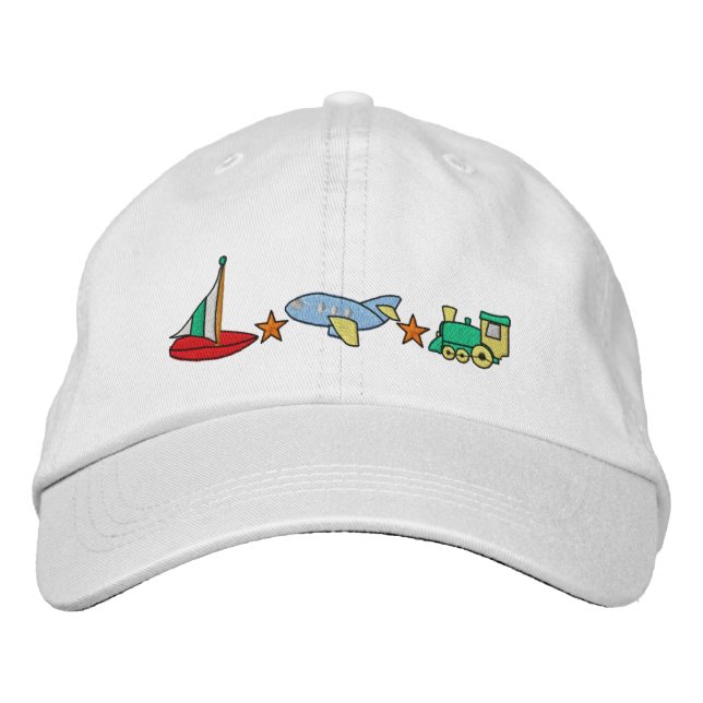 Plane, Train, Sailboat Embroidered Hat (Front)