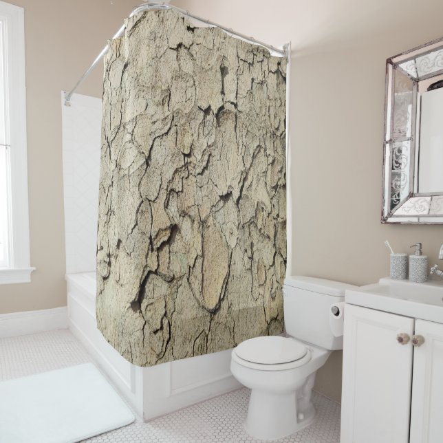 Plane tree camouflage looks bark pattern shower cu curtain (In Situ)