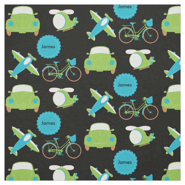 Planes, Bikes, and Automobiles Blue Fabric (Swatch)