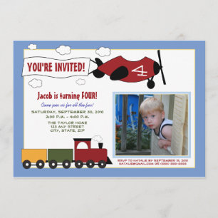 Planes & Trains Birthday Party Invite (periwinkle)