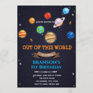 Planet and space galaxy birthday theme invitation