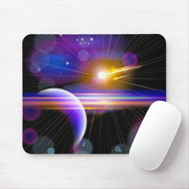 Planet and Star Design Mouse Mat (With Mouse)