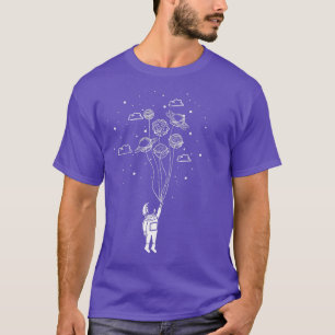 Planet Balloons Stars Clouds Outer Space Astronaut T-Shirt