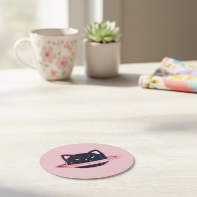 Planet Cat Round Paper Coaster (Creator Uploaded)