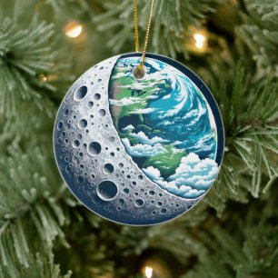 Planet Earth and Its Moon: Celestial Wonder Ceramic Tree Decoration