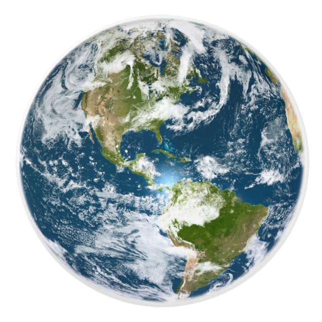 Planet Earth Blue & Green Globe as seen from Space Ceramic Knob (Front)