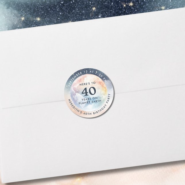 Planet Earth Celestial Sky 40th Birthday Classic Round Sticker (Planet Earth Celestial Sky 40th Birthday Envelope Seal Stickers)
