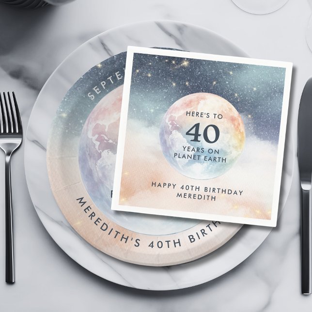Planet Earth Celestial Sky 40th Birthday Napkin (Planet Earth Celestial Sky 40th Birthday Party Paper Napkins)