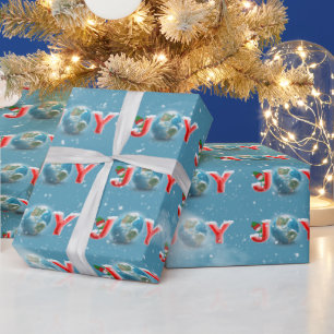 Planet Earth Christmas Joy in Clouds Wrapping Paper