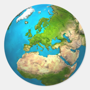 Planet Earth - Europe - Colourful Globe. 3d Render Classic Round Sticker