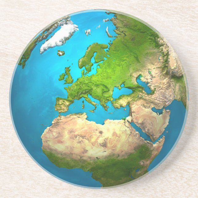 Planet Earth - Europe - Colourful Globe. 3d Render Coaster (Front)