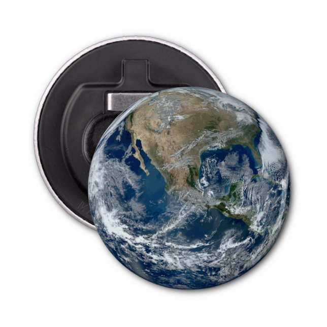 Planet Earth from Outer Space with Clouds Bottle Opener (Front)