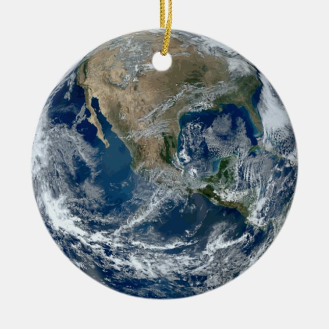 Planet Earth from Outer Space with Clouds Ceramic Tree Decoration (Front)