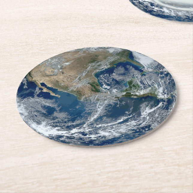 Planet Earth from Outer Space with Clouds Round Paper Coaster (Angled)