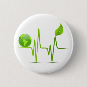 PLANET EARTH HEART MONITOR 6 CM ROUND BADGE