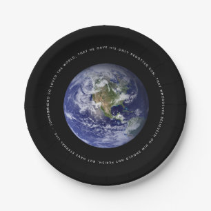 Planet Earth in Space - Christian John 3:16 Paper Plate