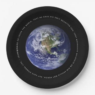 Planet Earth in Space - Christian John 3:16 Paper Plate