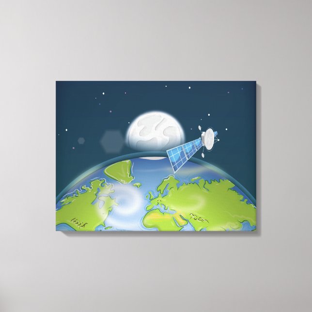 Planet Earth orbiting Satellite Canvas Print (Front)