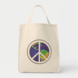 Planet Earth Peace Sign, Tote Bags