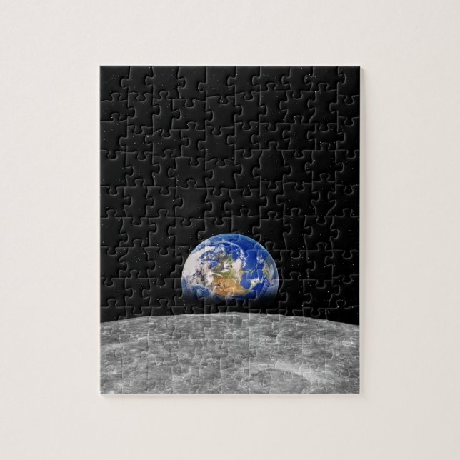 Planet earth rising over Moon Jigsaw Puzzle (Vertical)