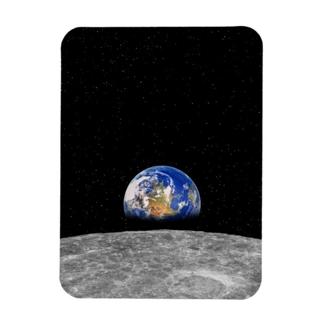 Planet earth rising over Moon Magnet (Vertical)