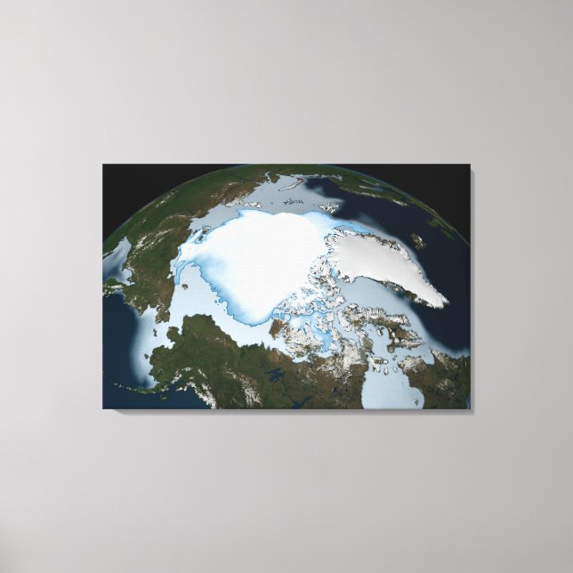 Planet Earth Showing Sea Ice Coverage In 1980. Canvas Print (Front)