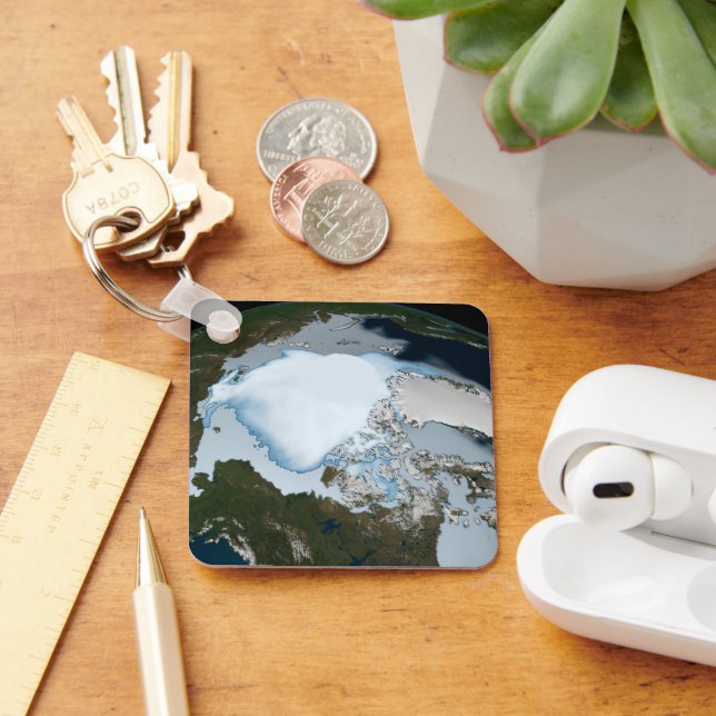Planet Earth Showing Sea Ice Coverage In 1980. Key Ring (Desk)