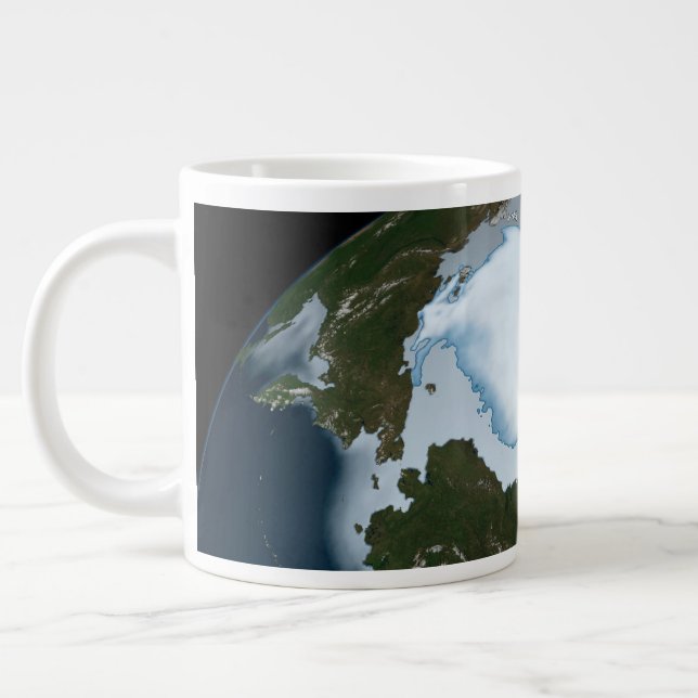 Planet Earth Showing Sea Ice Coverage In 1980. Large Coffee Mug (Left)
