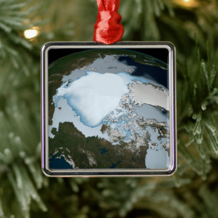 Planet Earth Showing Sea Ice Coverage In 1980. Metal Tree Decoration