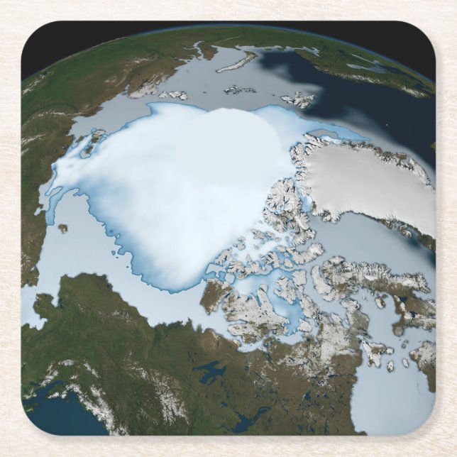 Planet Earth Showing Sea Ice Coverage In 1980. Square Paper Coaster (Front)