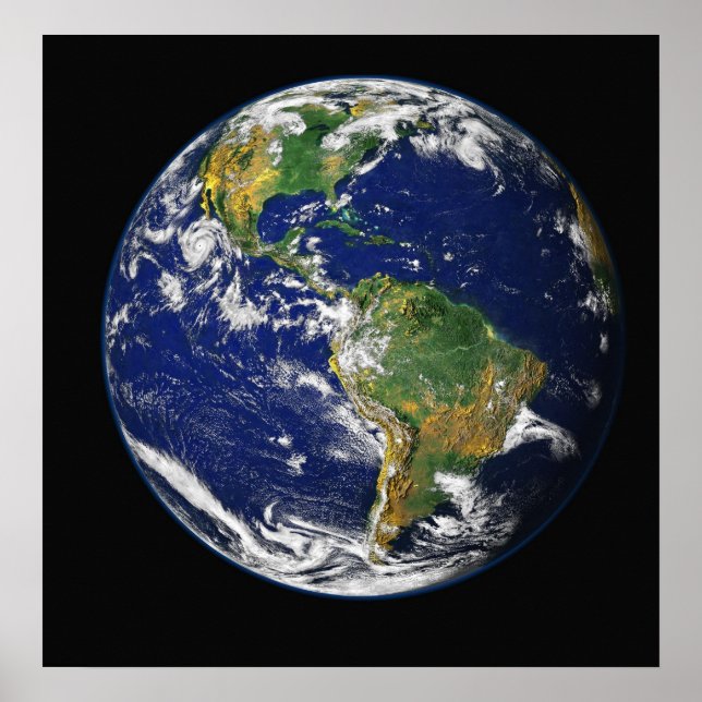 PLANET EARTH SPACE PHOTOGRAPHY BLUES GREENS BLACK POSTER (Front)