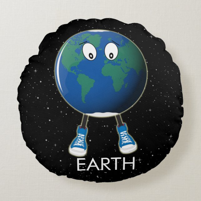 Planet Earth & Stars Round Cushion (Front)
