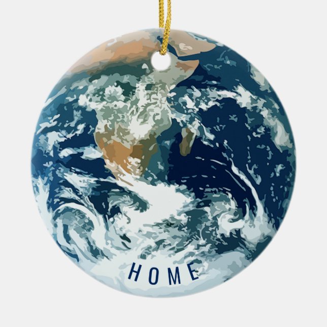 Planet Earth with Text (customisable) Ceramic Tree Decoration (Front)