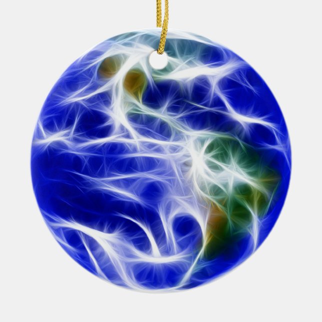 Planet Earth World Globe Ceramic Tree Decoration (Front)