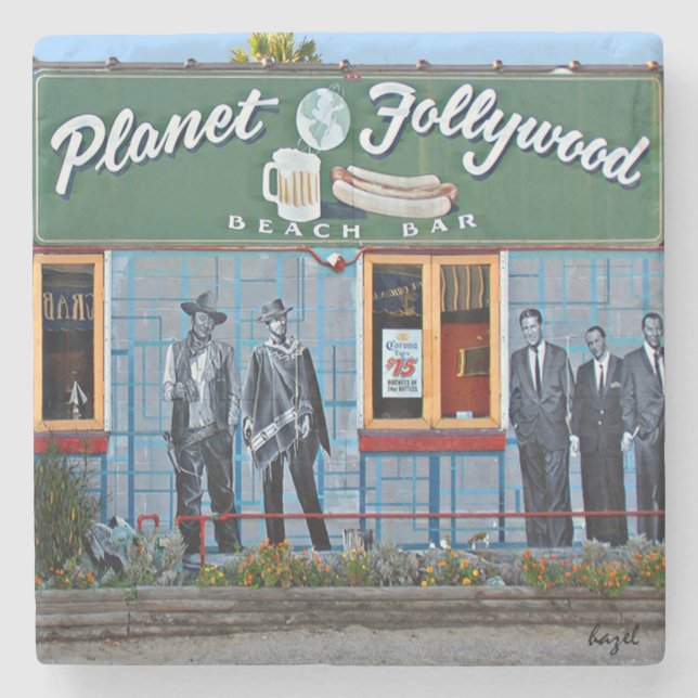 Planet Follywood, Folly Beach, Coaster. Stone Coaster (Front)