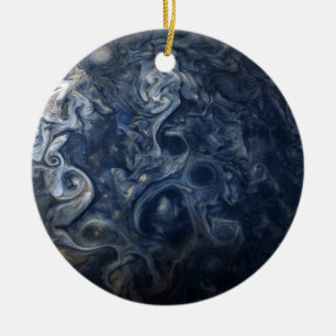 Planet Jupiter Blues Blue White Juno Cam Swirling  Ceramic Tree Decoration