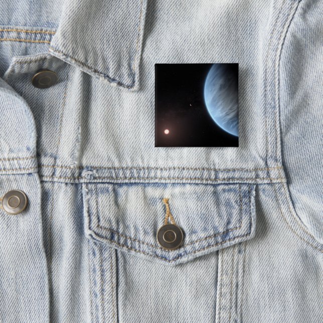 Planet K2-18b, Host Star And Accompanying Planet. 15 Cm Square Badge (In Situ)