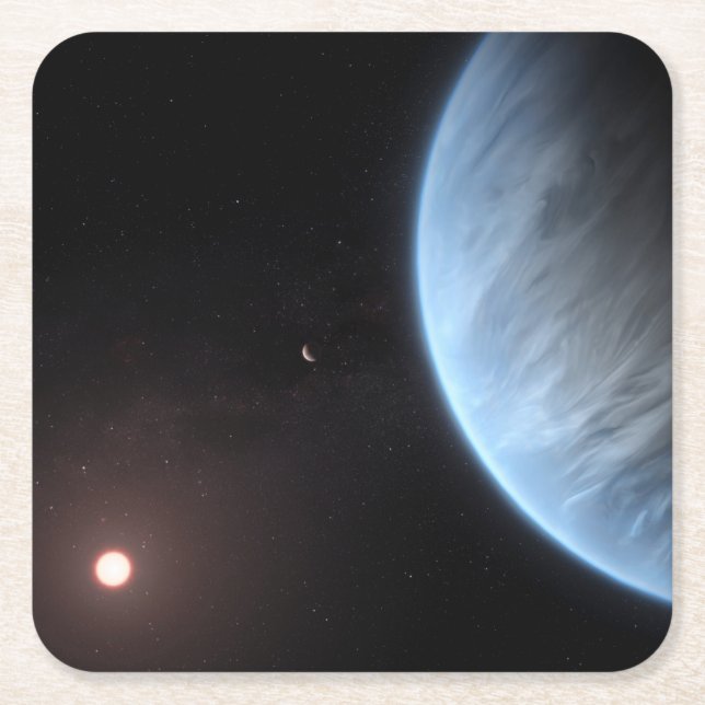 Planet K2-18b, Host Star And Accompanying Planet. Square Paper Coaster (Front)