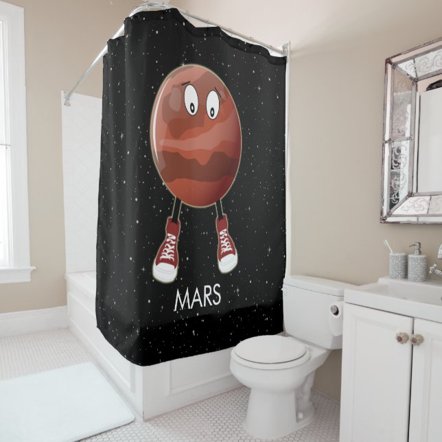 Planet Mars & Stars Shower Curtain (In Situ)