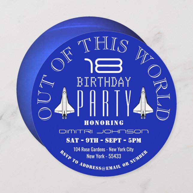 Planet Neptune, Space Shuttle Birthday Party Invitation (Front/Back)