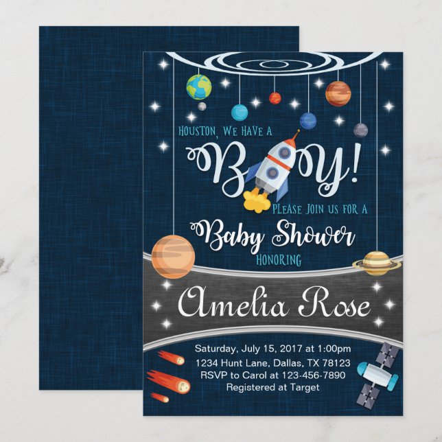 Planet Outer Space Baby Shower Invitation Boy (Front/Back)
